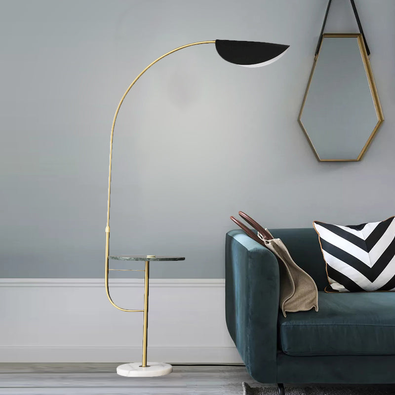 Domed Shade Stand Up Light Modernism Metallic LED Gold-Black Floor Lamp with Shelf