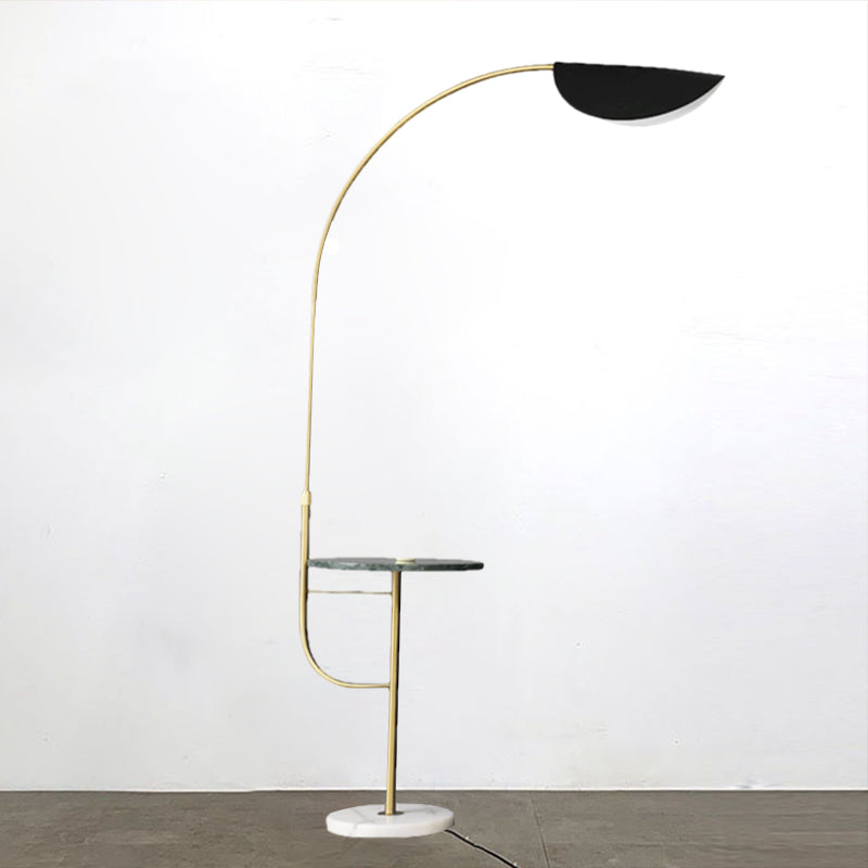 Domed Shade Stand Up Light Modernism Metallic LED Gold-Black Floor Lamp with Shelf