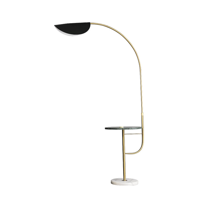 Domed Shade Stand Up Light Modernism Metallic LED Gold-Black Floor Lamp with Shelf