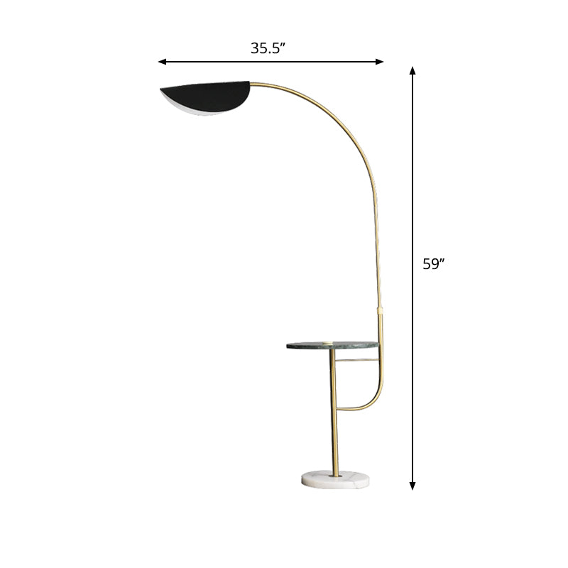 Domed Shade Stand Up Light Modernism Metallic LED Gold-Black Floor Lamp with Shelf