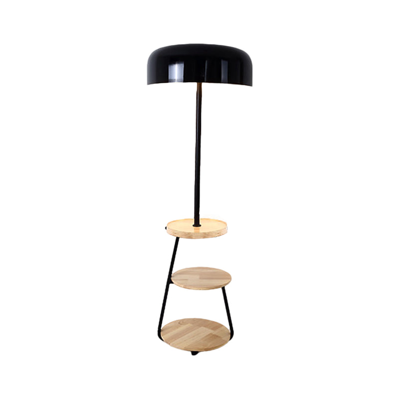 Finis finale Bol Shade Floor Standing Light Modernisme 2 Bulbes Lampadaire en métal avec étagères en bois