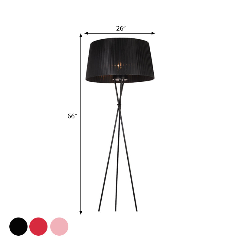 Drum Shade Fabric Floor Standing Light Modern Style 1 Bulb Pink/Black/Red Tripod Floor Lamp