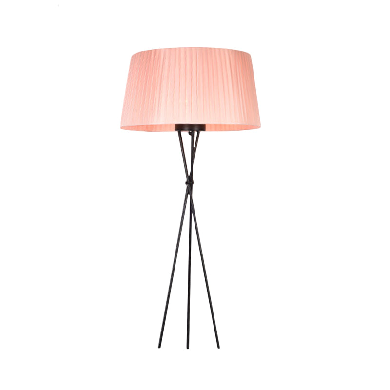 Drum Shade Fabric Floor Standing Light Modern Style 1 Bulb Pink/Black/Red Tripod Floor Lamp