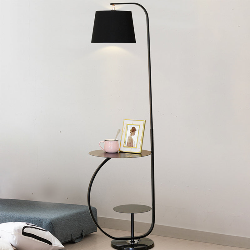 Modernist 1-Bulb Stand Up Light with Fabric Shade Black Finish Drum Floor Standing Lamp