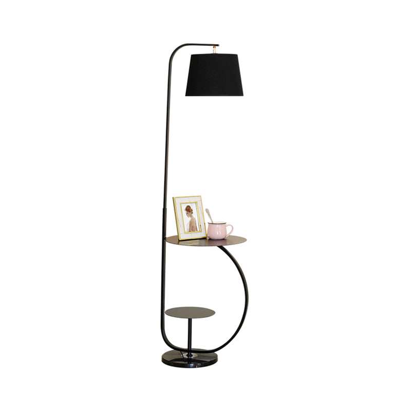 Modernistische 1-Bulb Stand Up Light met Fabric Shade Black Finish Drum Floor Standing Lamp