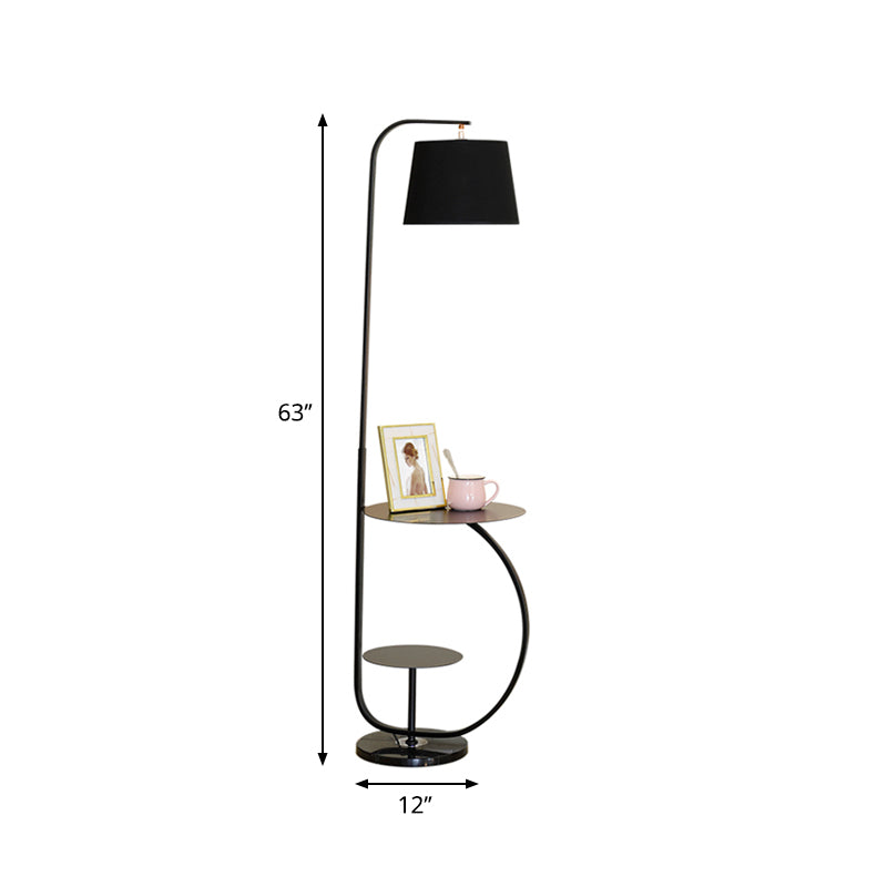 Modernist 1-Bulb Stand Up Light with Fabric Shade Black Finish Drum Floor Standing Lamp