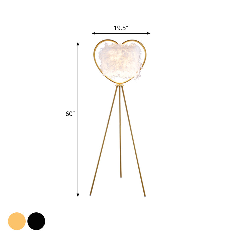 Loving Heartframe vloer Lamp na moderne metallic 1-kop zwart/gouden afwerking Statieflicht statief licht met verenschaduw