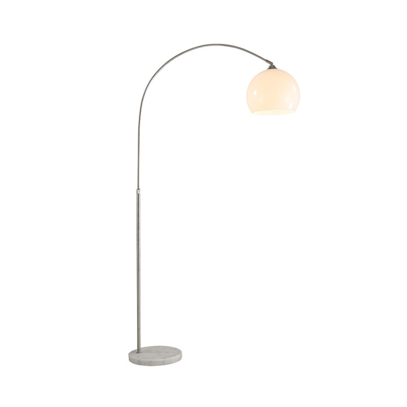 Frosted Glass Global Floor Light Minimalist 1 Bulb White Standing Floor Lamp with Arched Arm