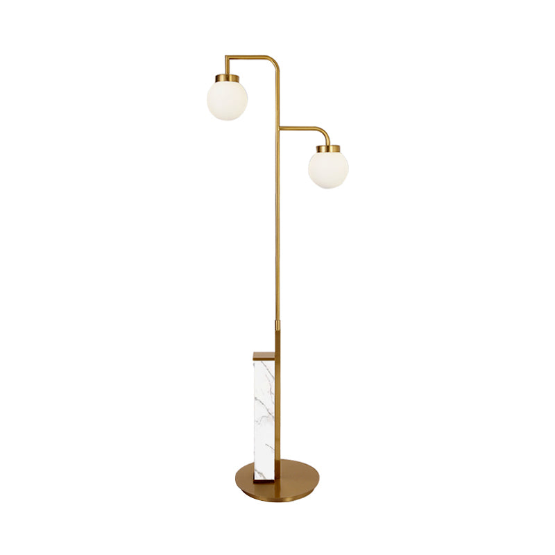 Post Modern Ball Floor Standing Light Frosted Glass 2-Head Living Room Tree Floor Lamp in Gold