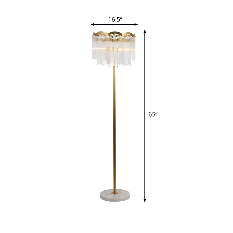 Iluminación de piso redondo ondulado poste de barra de vidrio transparente moderno 3 luces lámpara de oro