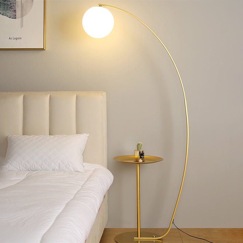 Sphere Living Room Standing Floor Lamp Opal Glass 1 Light Modernist Floor Table Light in Gold