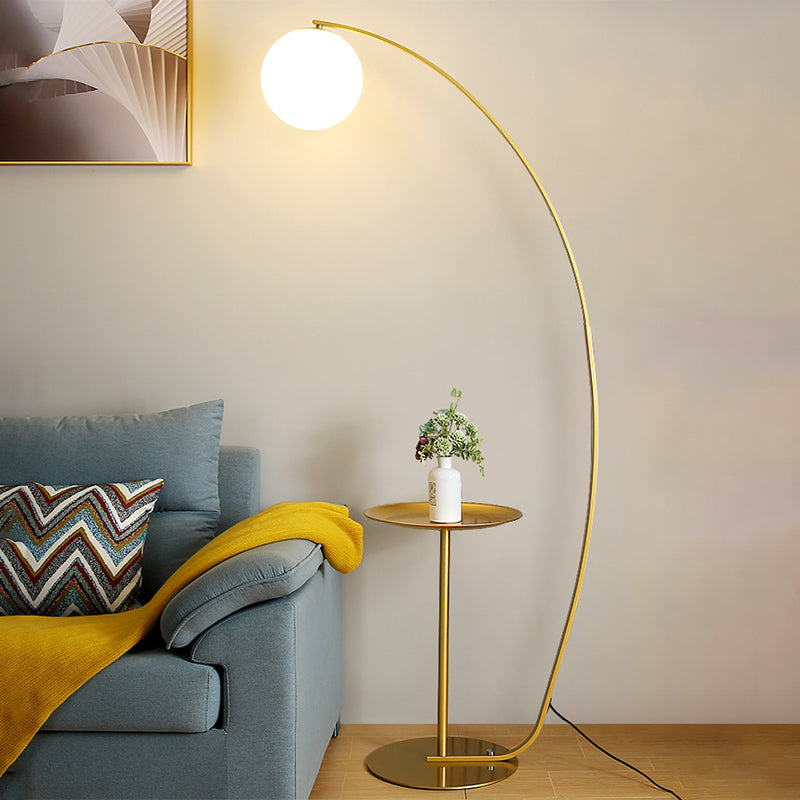 Sphere Living Room Standing Floor Lamp Opal Glass 1 Light Modernist Floor Table Light in Gold