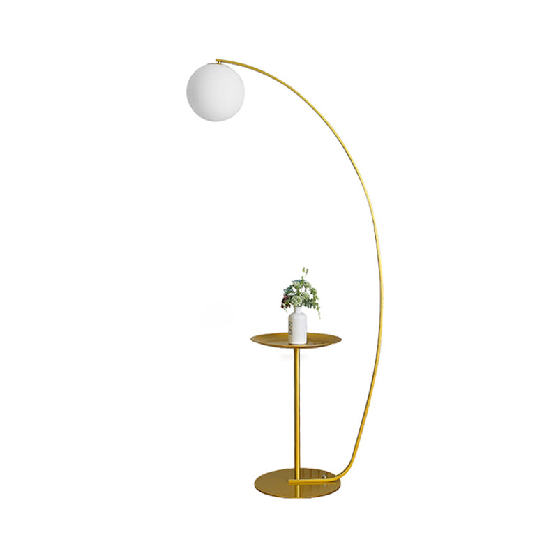 Sphere Living Room Standing Floor Lamp Opal Glass 1 Light Modernist Floor Table Light in Gold