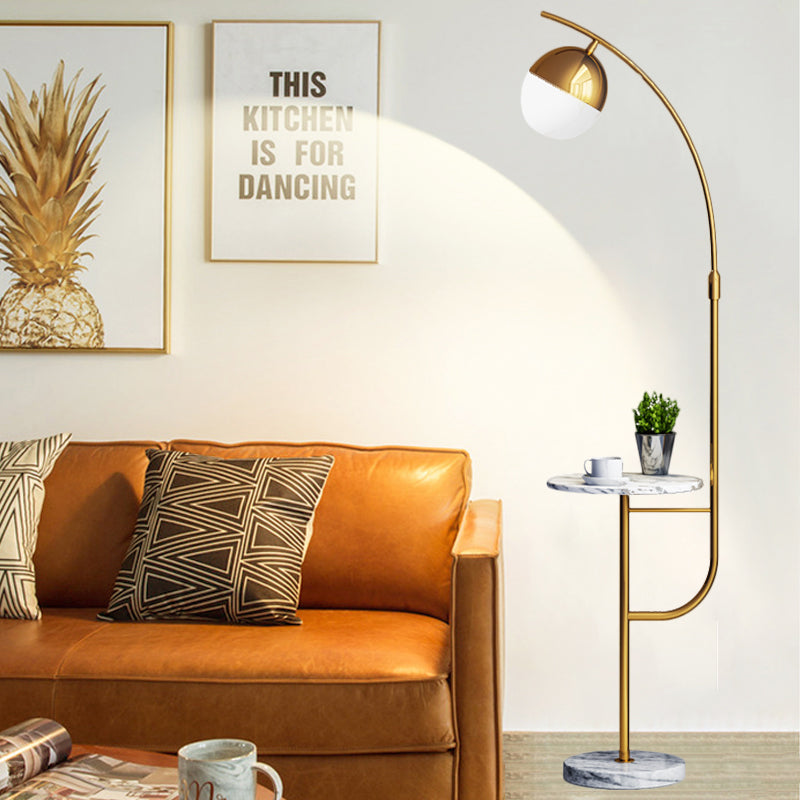 Gold Finish Ball Floor Table Lamp Postmodern 1-Light Metallic Standing Floor Light