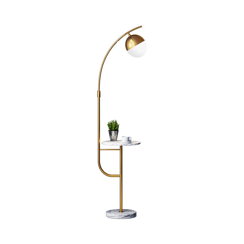 Gold Finish Ball Floor Table Lamp Postmodern 1-Light Metallic Standing Floor Light