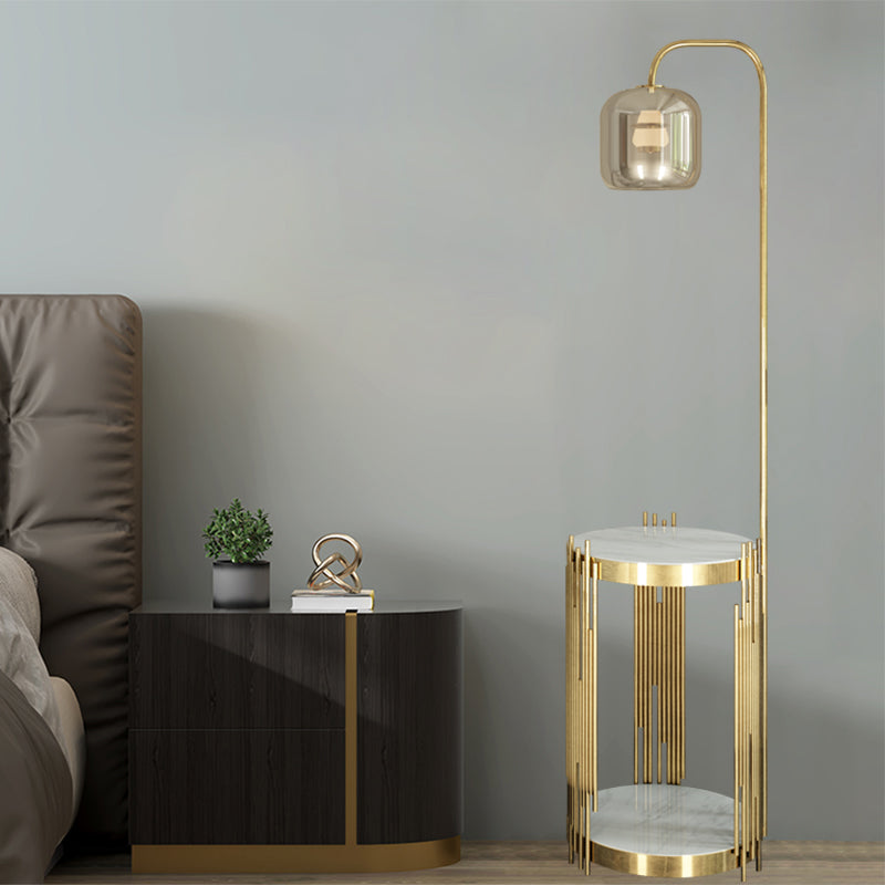 Zylindrische Bernsteinglas Stand Up Light Modernist 1 Kopf Gold Finish Boden Tischlampe