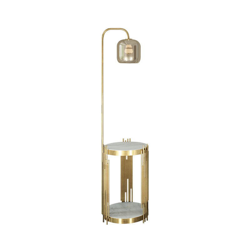 Zylindrische Bernsteinglas Stand Up Light Modernist 1 Kopf Gold Finish Boden Tischlampe