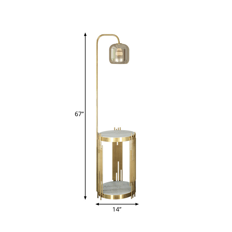 Zylindrische Bernsteinglas Stand Up Light Modernist 1 Kopf Gold Finish Boden Tischlampe