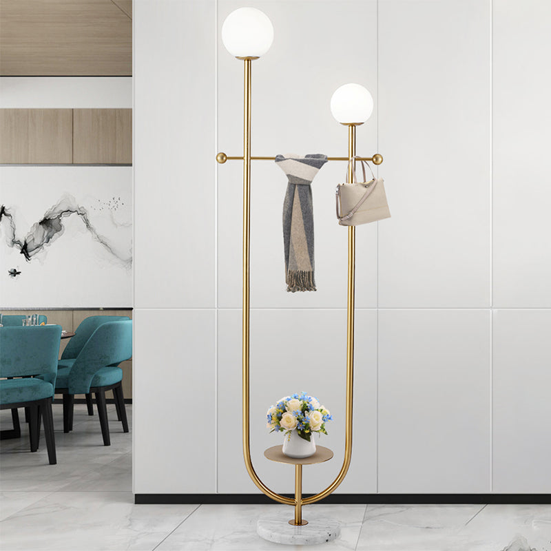 Spherical Standing Floor Light Postmodern Frosted Glass 2 Bulbs Gold U-Arm Standing Floor Lamp