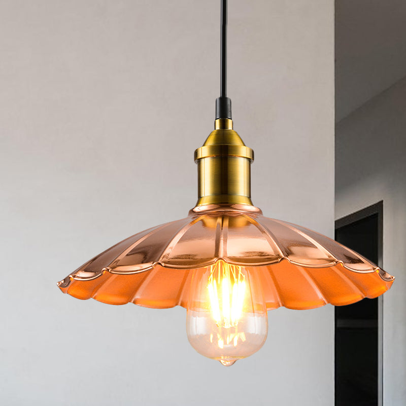 Industrial Style Scalloped Pendant Lighting 1 Light Metallic Hanging Lamp in Copper for Bedroom