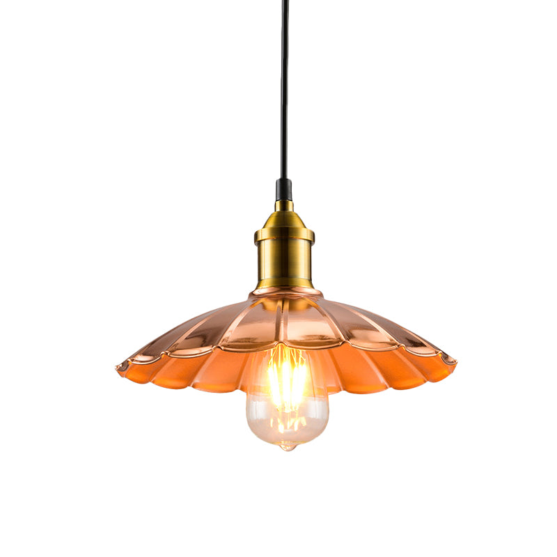 Industrial Style Scalloped Pendant Lighting 1 Light Metallic Hanging Lamp in Copper for Bedroom