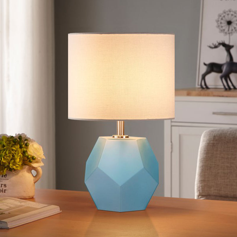 Single-Bulb 3D-Hexagon Tischlampe Modernes Grau/Rosa/Gelb-Glas Nachtlicht mit Trommelstoffschatten