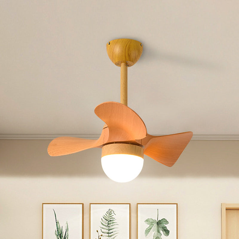 Orange Small Semi Flush Ceiling Fan Macaron Wood 23" Wide LED Flush Mount Lamp, 3 Blades