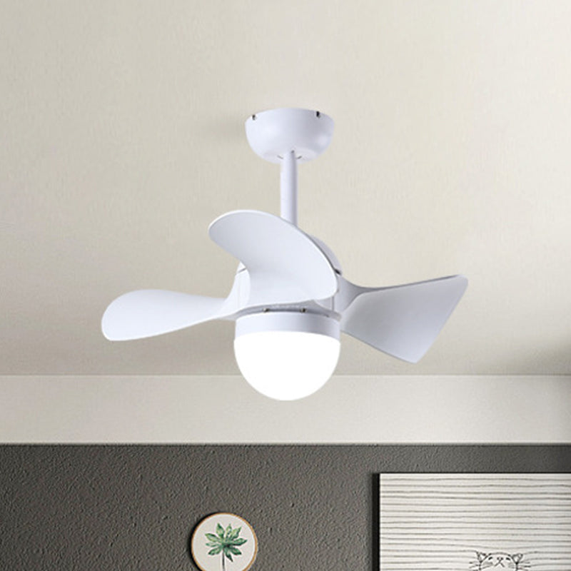 Dome Dining Room LED Ceiling Fan Acrylic 3 Blades Nordic Semi Mount Lighting in White, 23" Width