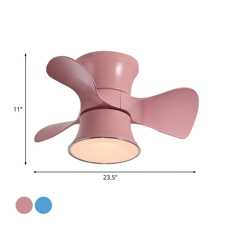 Éclairage de macaron à lame à 3 lames Van de plafond bleu / rose Curvy Flushmount Éclairage avec nuance acrylique, 23,5 "de largeur