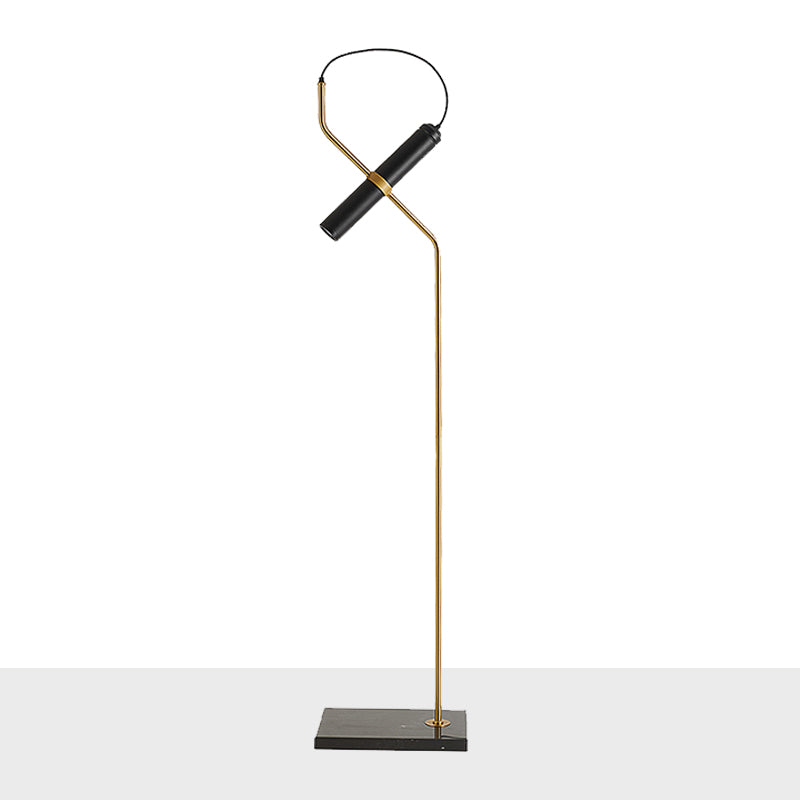 Post Modern Tube Floor Lamp Metallic Living Room LED Stand Up Light with Curved Arm in Gold/Chrome