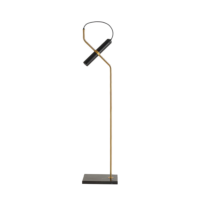 Post Modern Tube Floor Lamp Metallic Living Room LED Stand Up Light with Curved Arm in Gold/Chrome