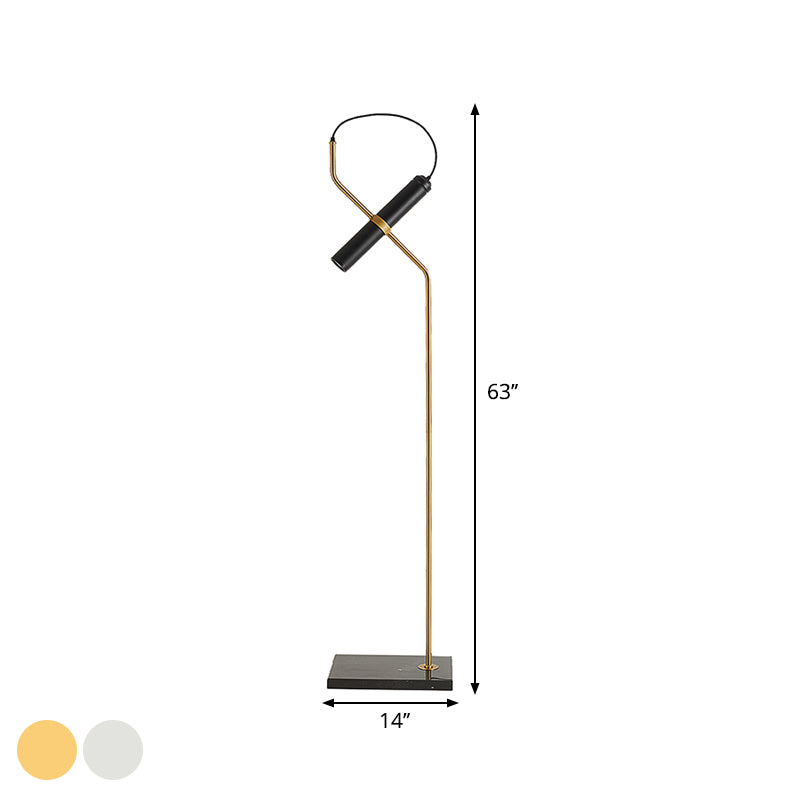 Post Modern Tube Floor Lamp Metallic Living Room LED Stand Up Light with Curved Arm in Gold/Chrome