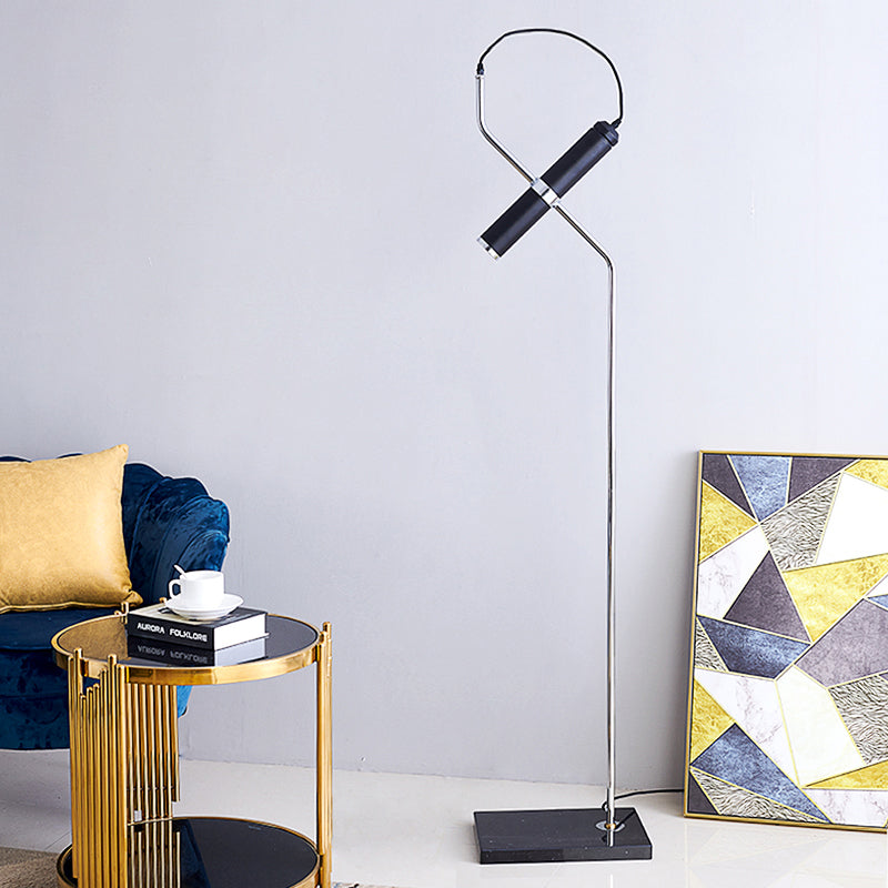 Post Modern Tube Floor Lamp Metallic woonkamer LED Stand Up Light met gebogen arm in goud/Chrome