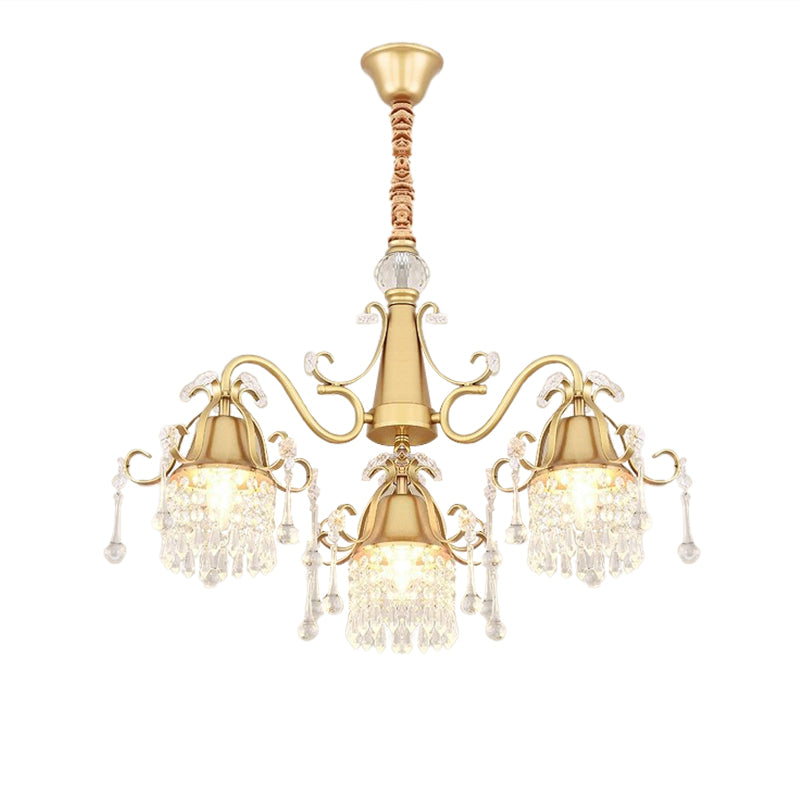 Gold 3 Heads Pendulum Lighting Post Modern Crystal Drip Cylinder Hanging Chandelier for Bedroom