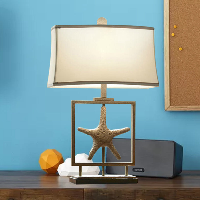 1 Bulb Table Stand Lamp Rustic Starfish Resin Night Light with Rectangle Fabric Shade in White