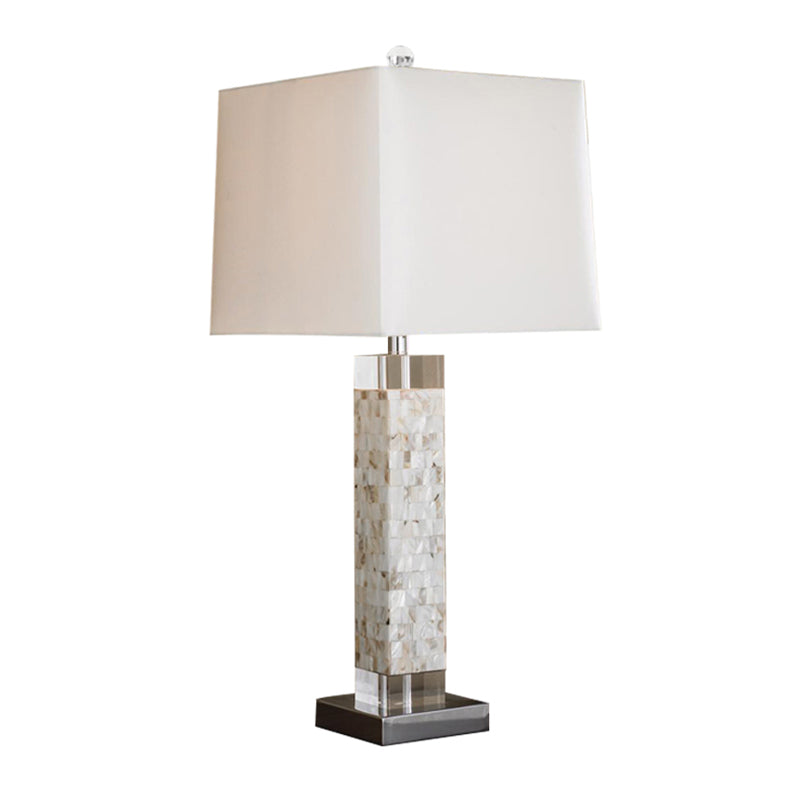 Minimalist Square Night Light Single Fabric Table Lighting with Rectangle Shell Base in White