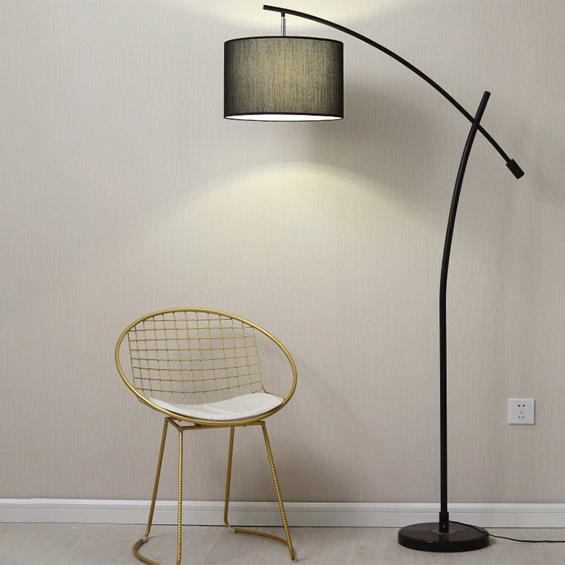 Modernism Drum Standing Floor Lamp Fabric 1 Head Living Room Floor Reading Lamp in Black/Gold/Black and White