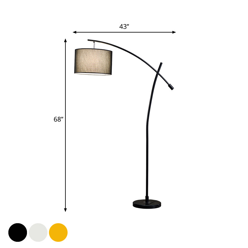 Modernism Drum Standing Floor Lamp Fabric 1 Head Living Room Floor Reading Lamp in Black/Gold/Black and White