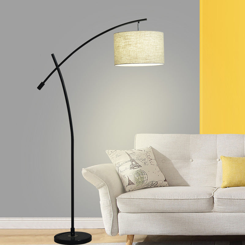 Modernism Drum Standing Floor Lamp Fabric 1 Head Living Room Floor Reading Lamp in Black/Gold/Black and White