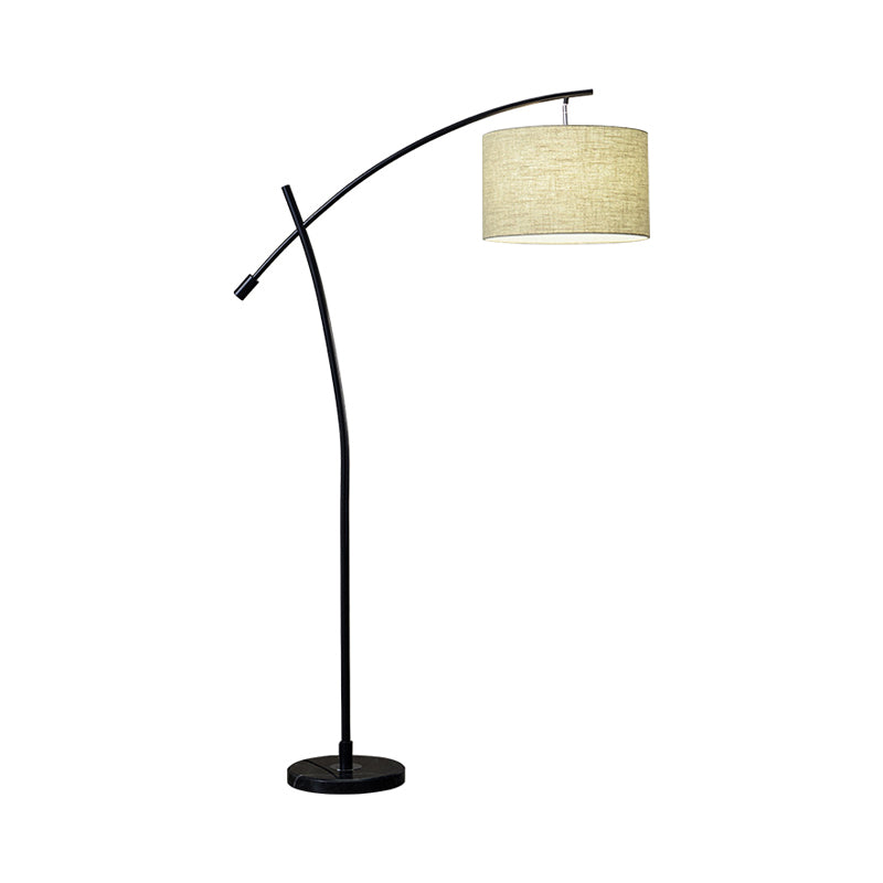 Modernism Drum Standing Floor Lamp Fabric 1 Head Living Room Floor Reading Lamp in Black/Gold/Black and White