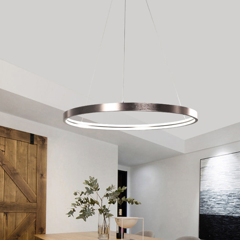 16"/23.5"/31.5" Dia Modern LED Chandelier Light with Acrylic Shade Brown Ring Ceiling Light Fixture in Warm/White/Natural Light