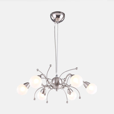 6/8 Lights Dining Room Chandelier Light with Globe White Glass Shade Modern Nickle Led Hanging Ceiling Lamp