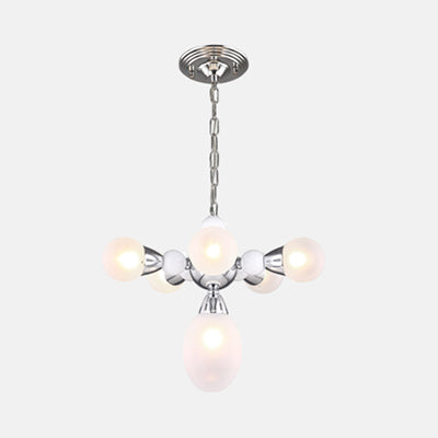 Sphere and Oval White Glass Chandelier Pendant Modern Multi Lights Chrome Led Hanging Lamp Kit with Chain