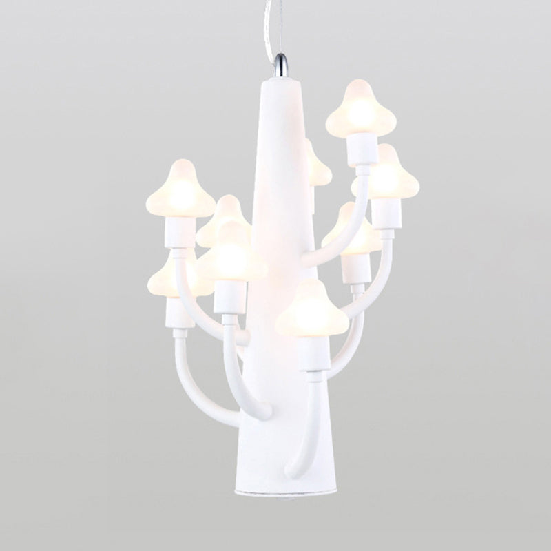 Modernist Multi Lights Chandelier with White Glass Shade Mushroom Led Hanging Pendant Light