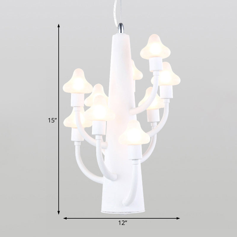 Modernist Multi Lights Chandelier with White Glass Shade Mushroom Led Hanging Pendant Light