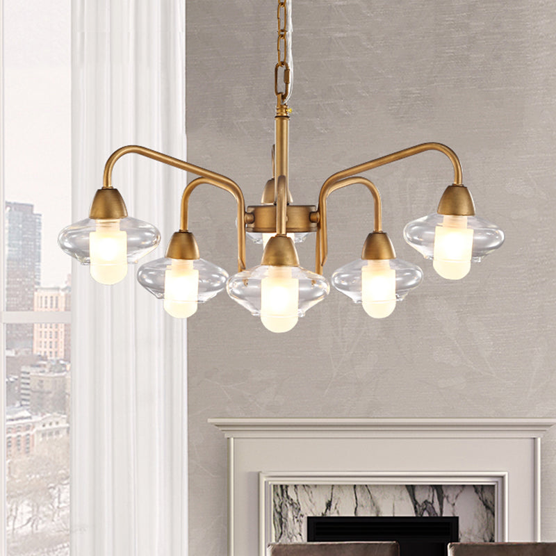 Brass Elliptical Chandelier Lamp Post Modern Multi Lights Led Clear Glass Pendant Light Fixture