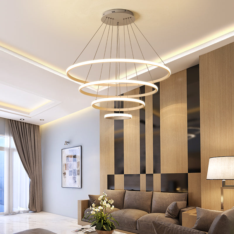 Loop Chandelier Pendant Simple Acrylic LED 1/2/3-Head Bedroom Hanging Ceiling Light in Warm/White/Natural Light