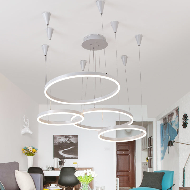 Circular Acrylic Chandelier Pendant Simple LED Single Light White Ceiling Hung Fixture in Warm/White/Natural Light