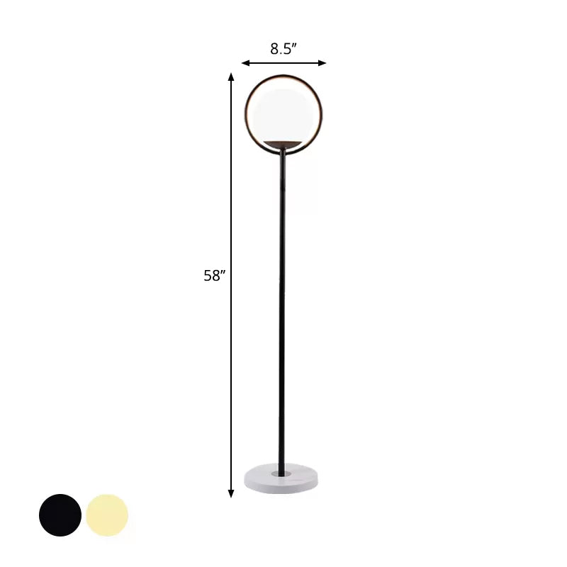 Halo Ring Floor Lamp Minimalism Metal 1 Head Black/Gold Stand Up Light with Globe White Glass Shade