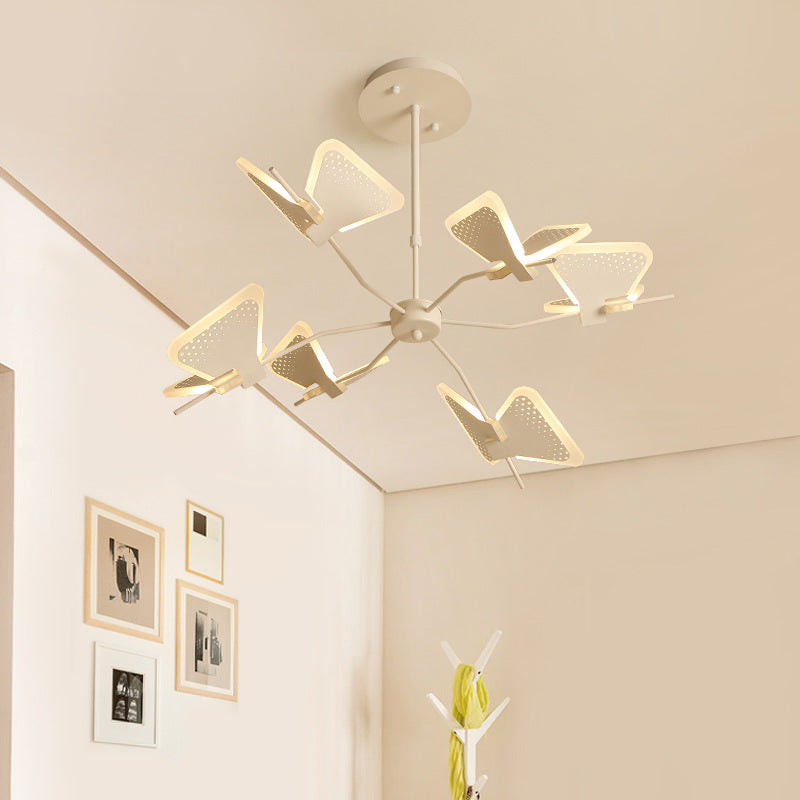 3/6/8 Lights Bedroom Chandelier with Butterfly Acrylic Shade Gold/White Hanging Ceiling Pendant